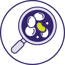 Magnifying glass viewing blood disorders icon